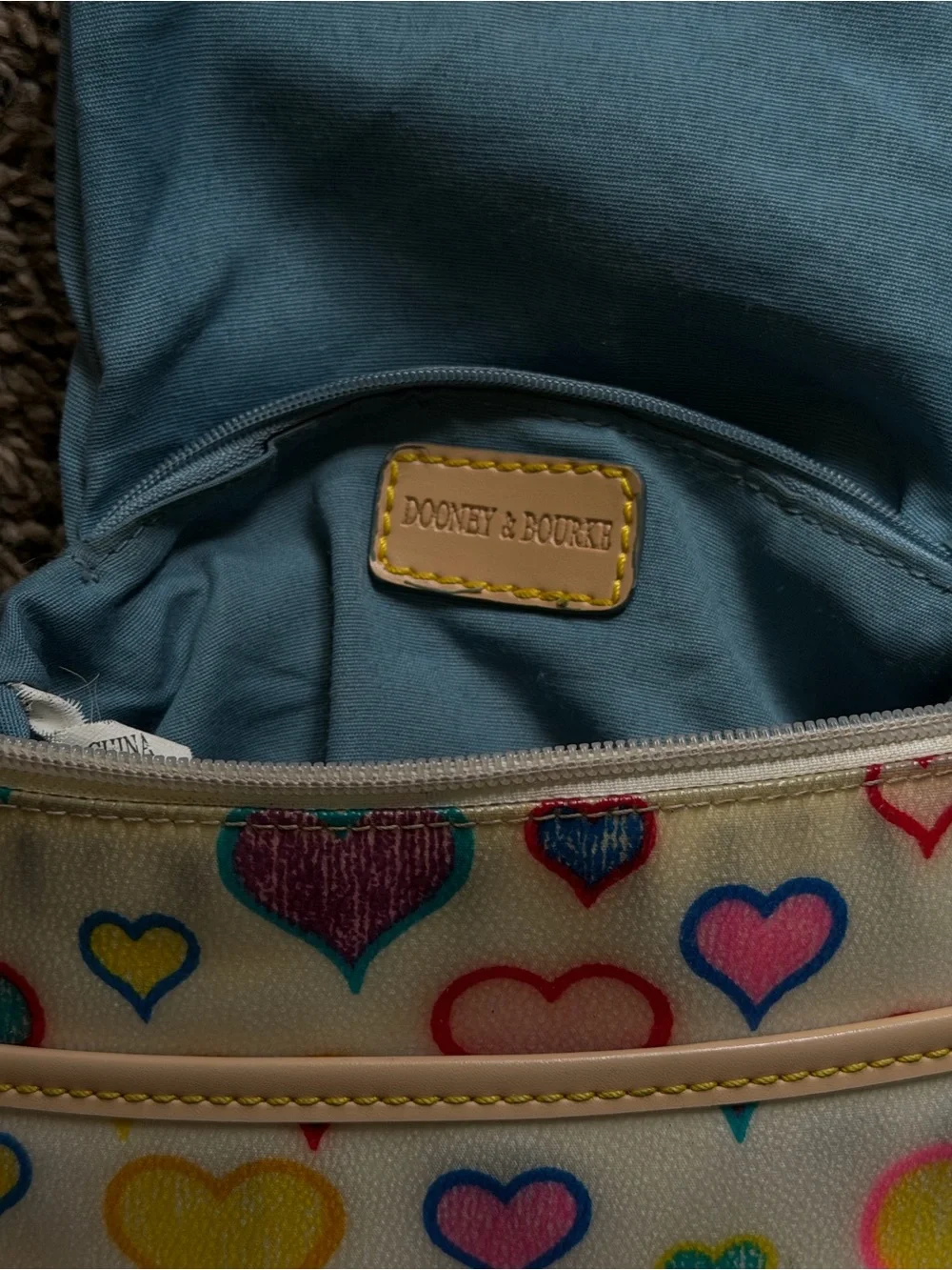 Donney Women's Cream Crossbody Bag with Multicolor Heart Print